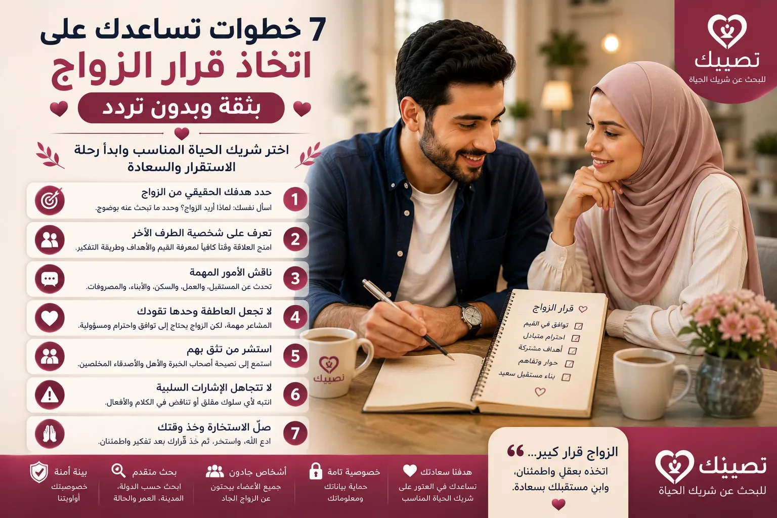 غلاف مقال 7 خطوات تساعدك على اتخاذ قرار الزواج بثقة وبدون تردد
