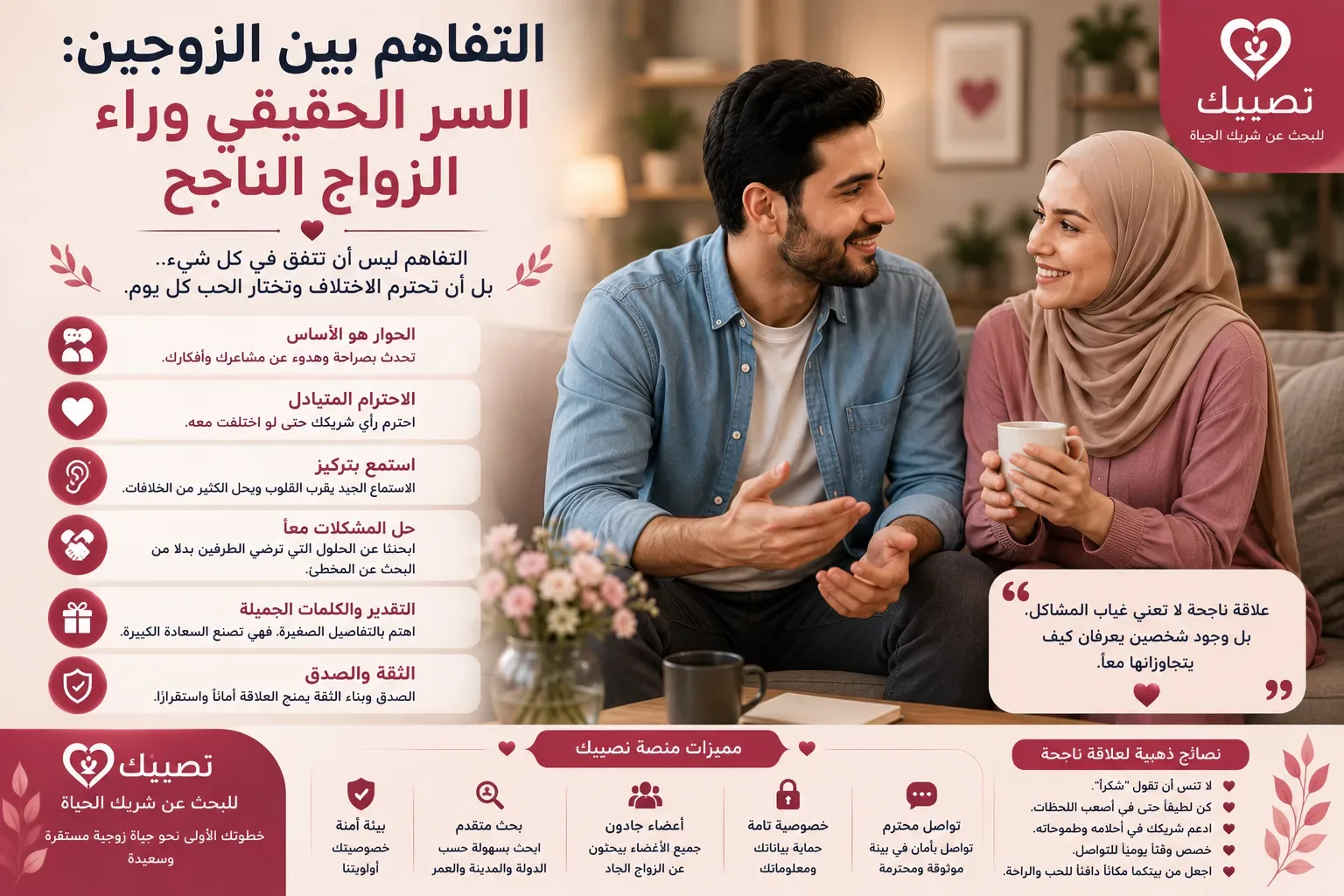 غلاف مقال التفاهم بين الزوجين: السر الحقيقي وراء الزواج الناجح