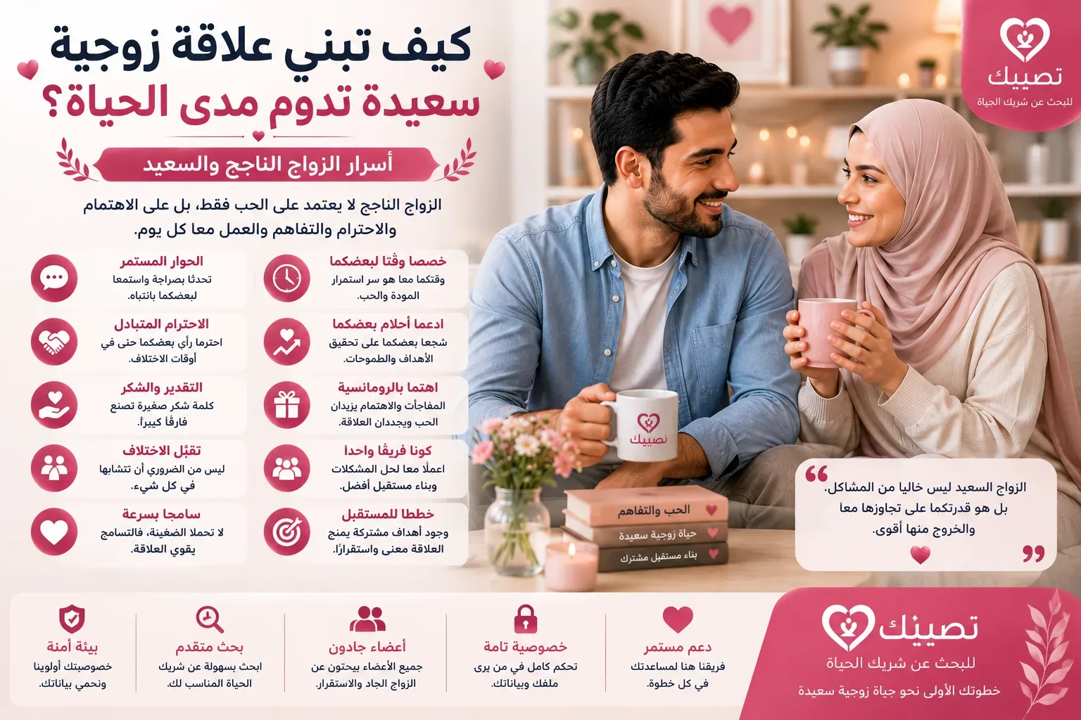 غلاف مقال كيف تبني علاقة زوجية سعيدة تدوم مدى الحياة؟